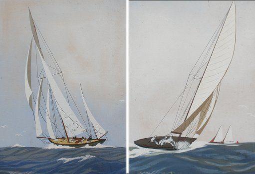 Appraisal: HAFFNER Leon French - sailing ships Gouaches sight size ''