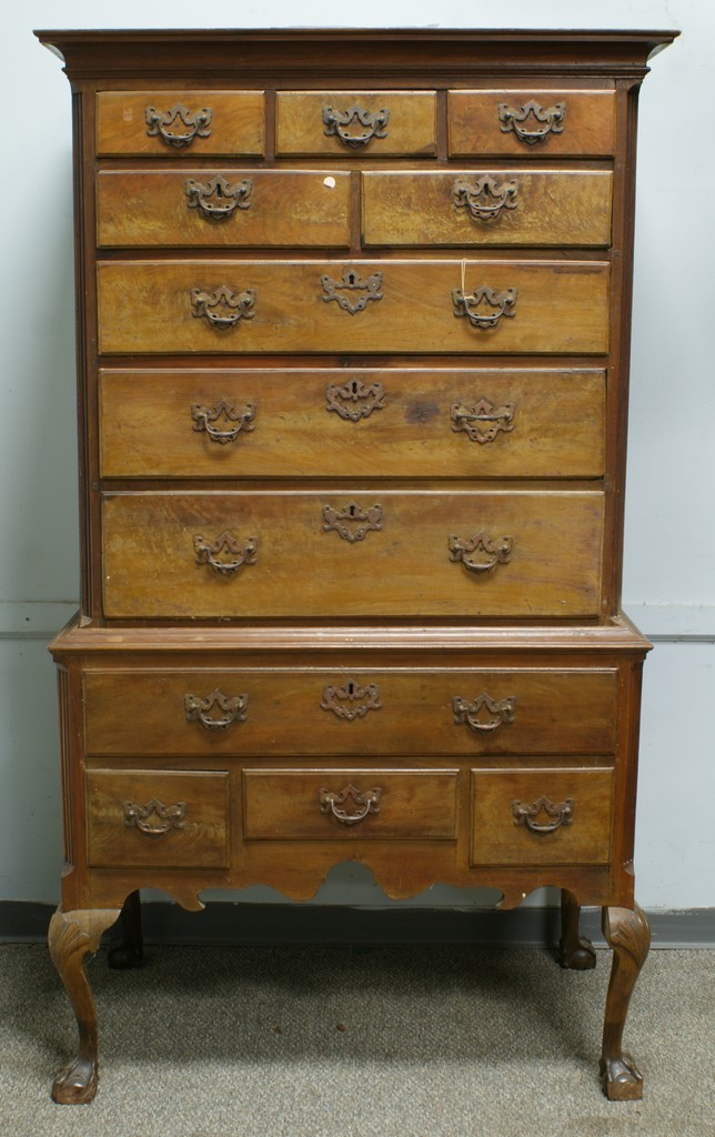 Appraisal: Walnut Delaware Valley part Chippendale highboy top section with over