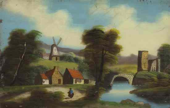 Appraisal: A Continental Reverse Painting on Glass depicting a landscape with