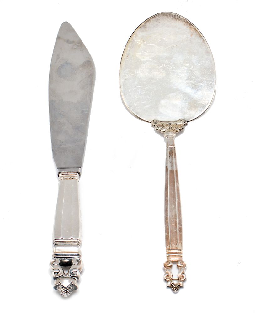 Appraisal: Georg Jensen Acorn Serving Utensils Group of two Georg Jensen