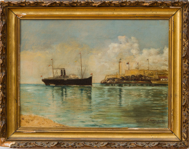 Appraisal: E MORA HAVANA HARBOR Oil on canvas signed 'E Mora'