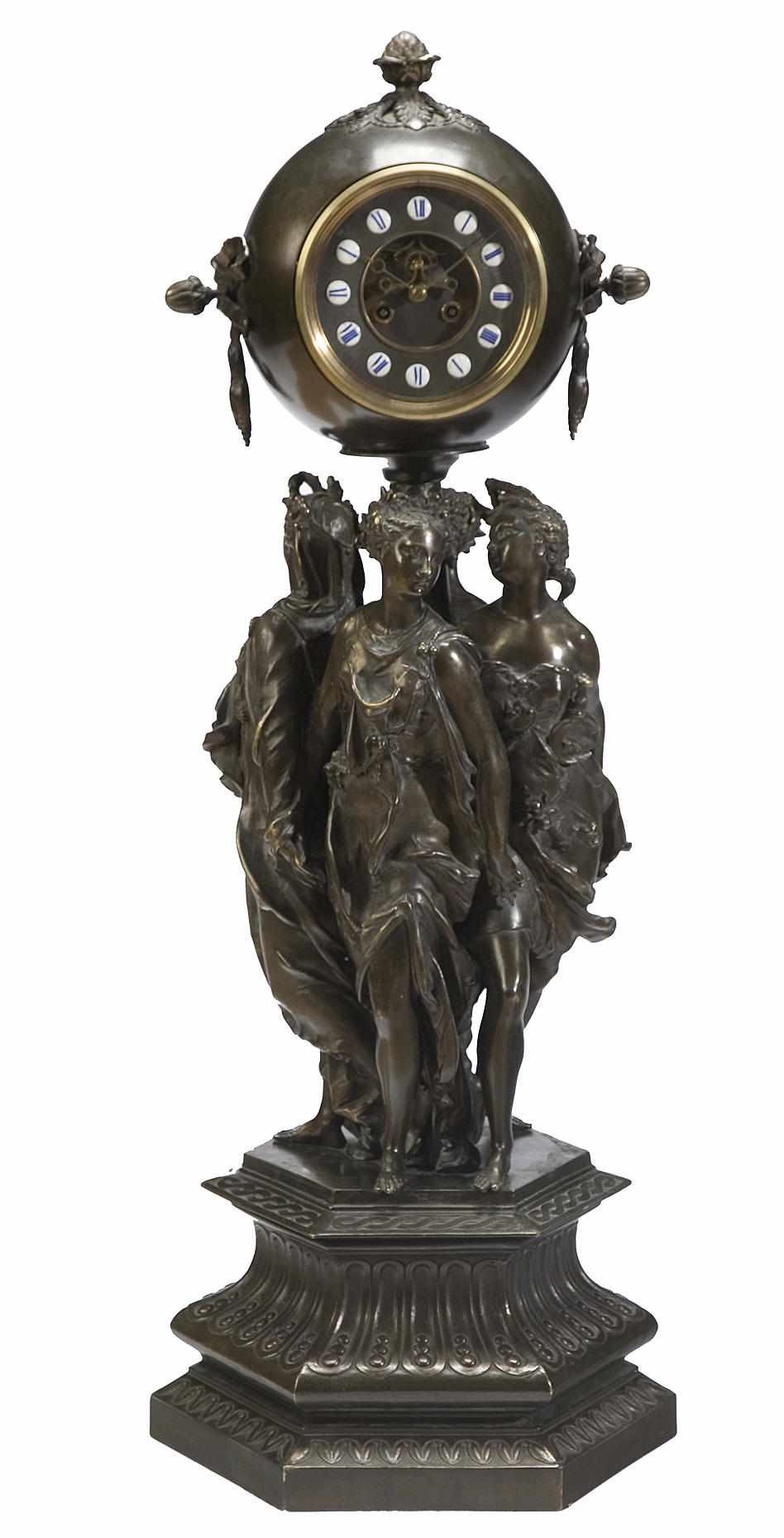 Appraisal: Property of another owner A French patinated bronze figural clock