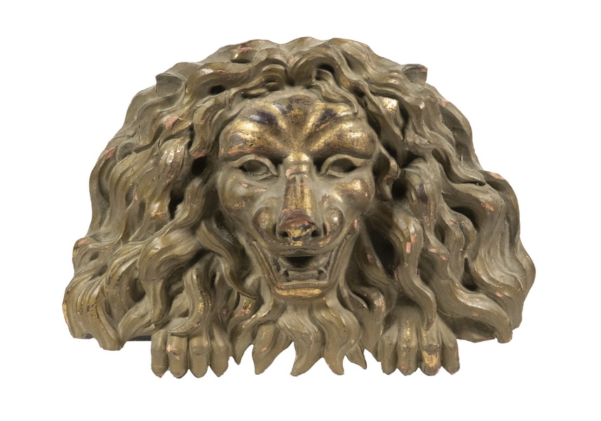 Appraisal: TH C GILT CARVED LION HEAD PLAQUE PROBABLY ENGLISH Architectural