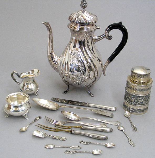 Appraisal: A group of continental silver table articles and flatware Comprising