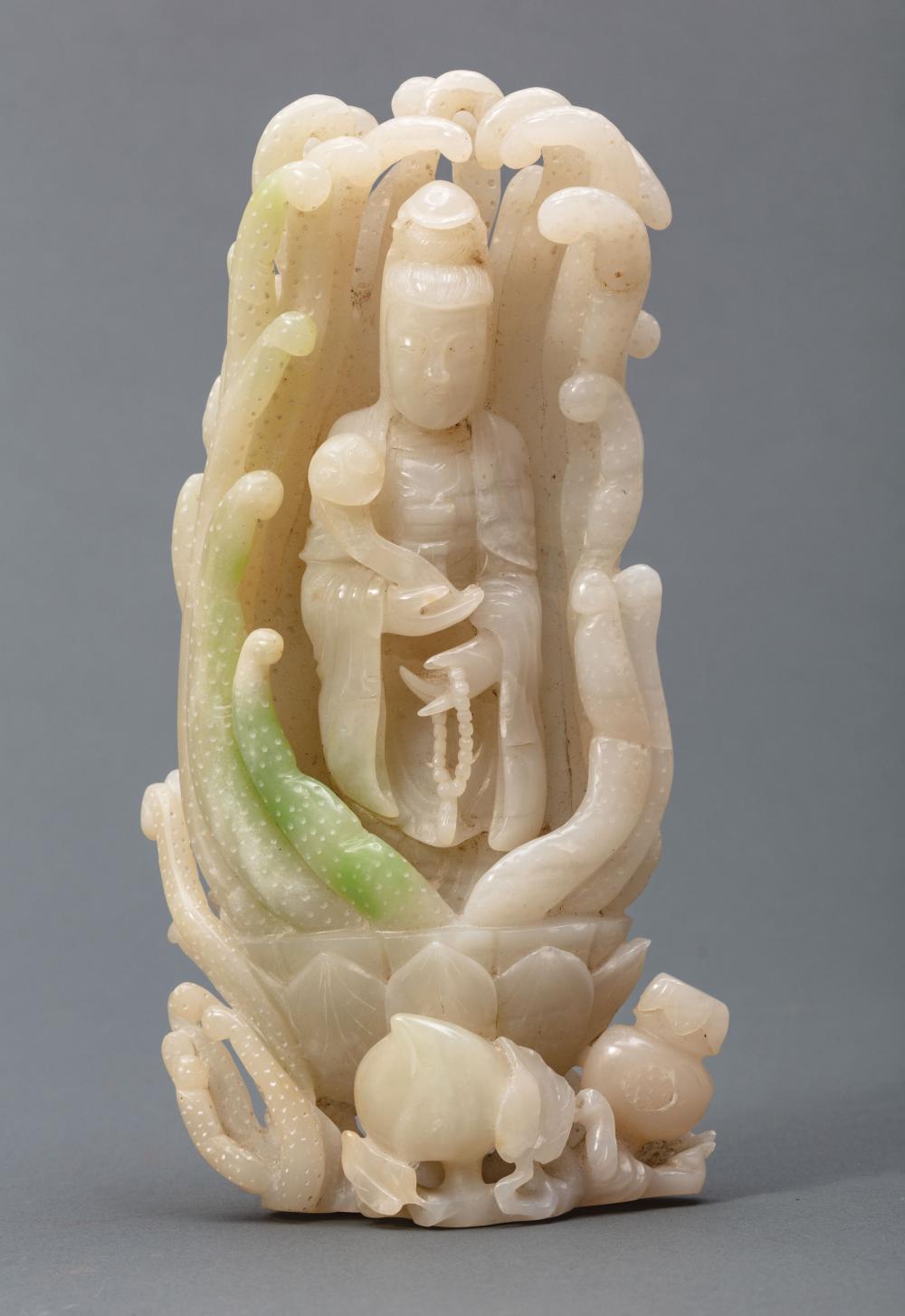 Appraisal: Chinese Jadeite Figure of Guanyin modeled standing on lotus base