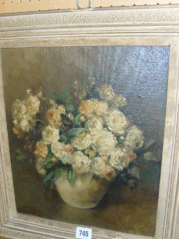 Appraisal: An oil painting on canvas still life with a vase