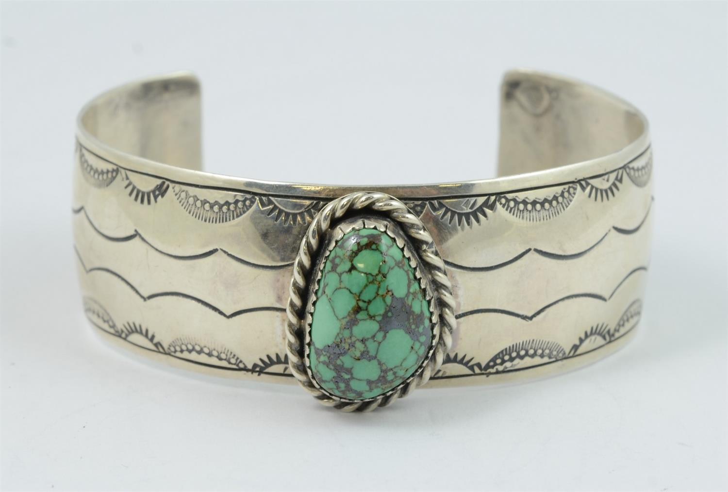 Appraisal: Tom Willetto Navajo sterling stampwork cuff bracelet set with Lone