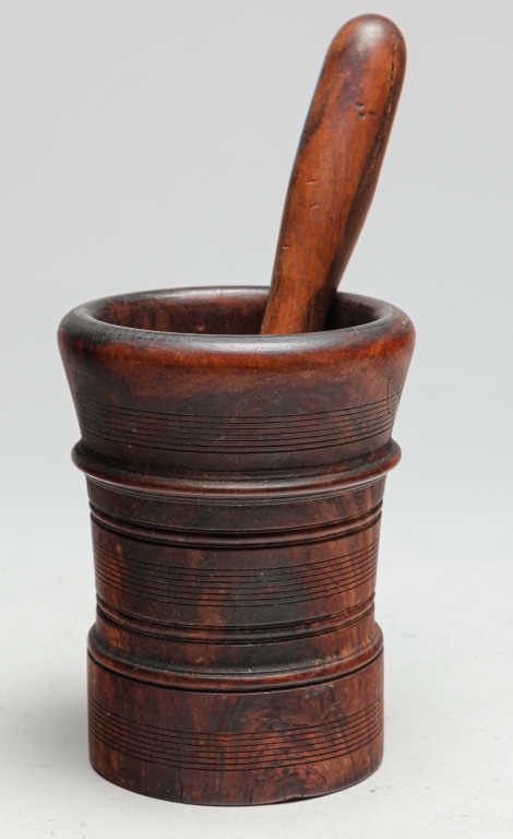 Appraisal: TREENWARE MORTAR AND PESTLE American or European nd half th