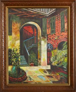 Appraisal: Abner Rodriguez French Quarter Patio th c oil on canvas