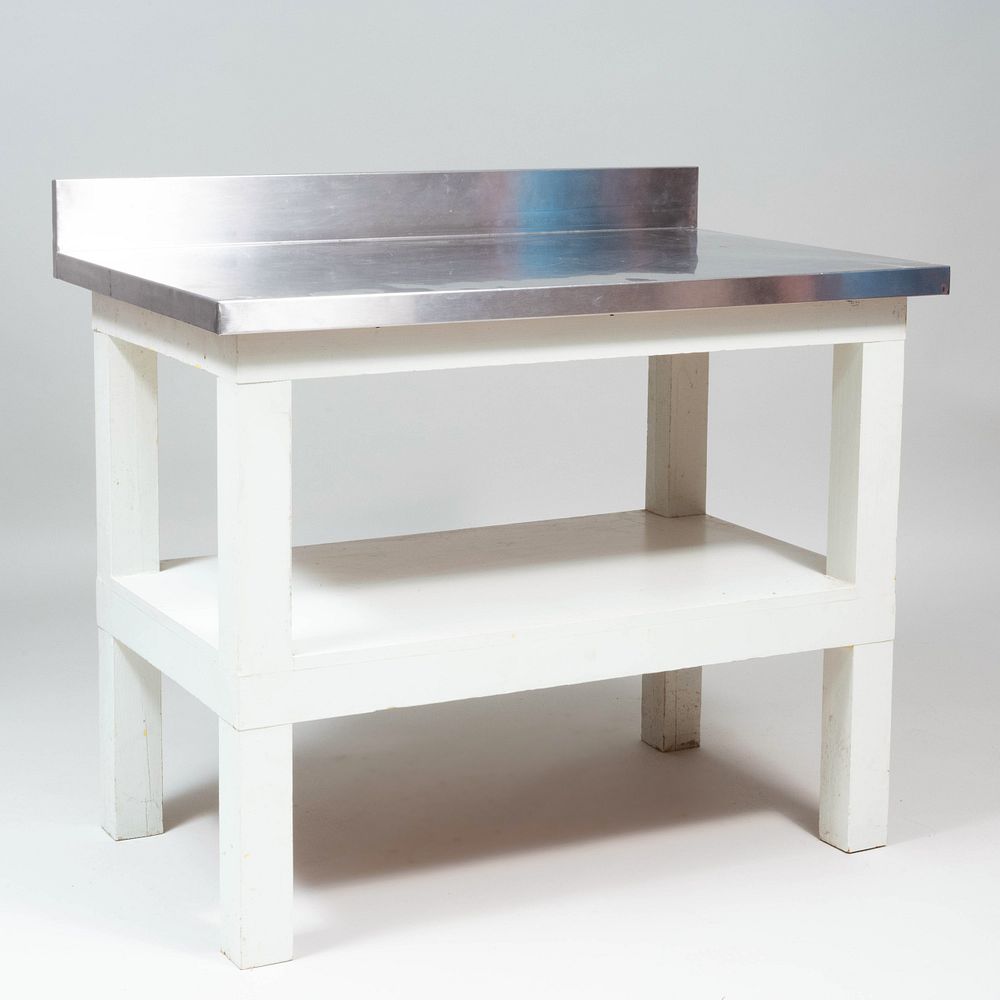 Appraisal: Stainless Steel and Painted Wood Work Table x x in