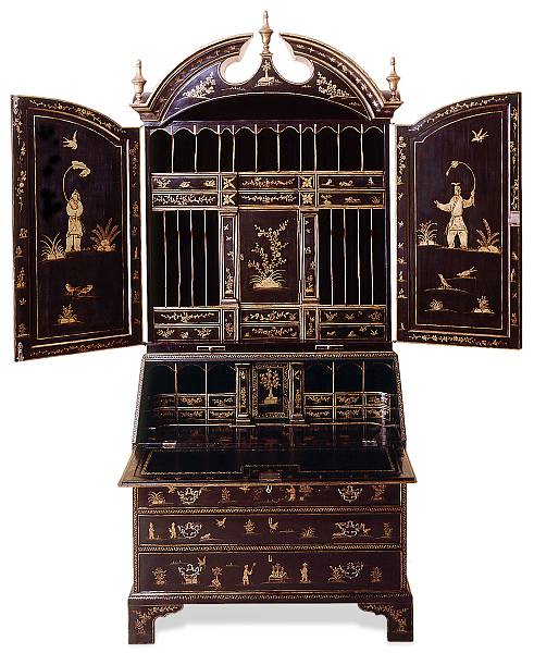 Appraisal: A George I style black and gold lacquered bureau bookcase