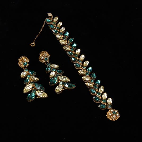 Appraisal: Miriam Haskell pc Green Bracelet Clip Earrings