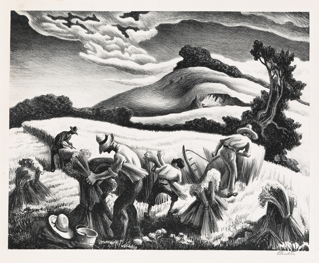 Appraisal: THOMAS HART BENTON Cradling Wheat Lithograph x mm x inches