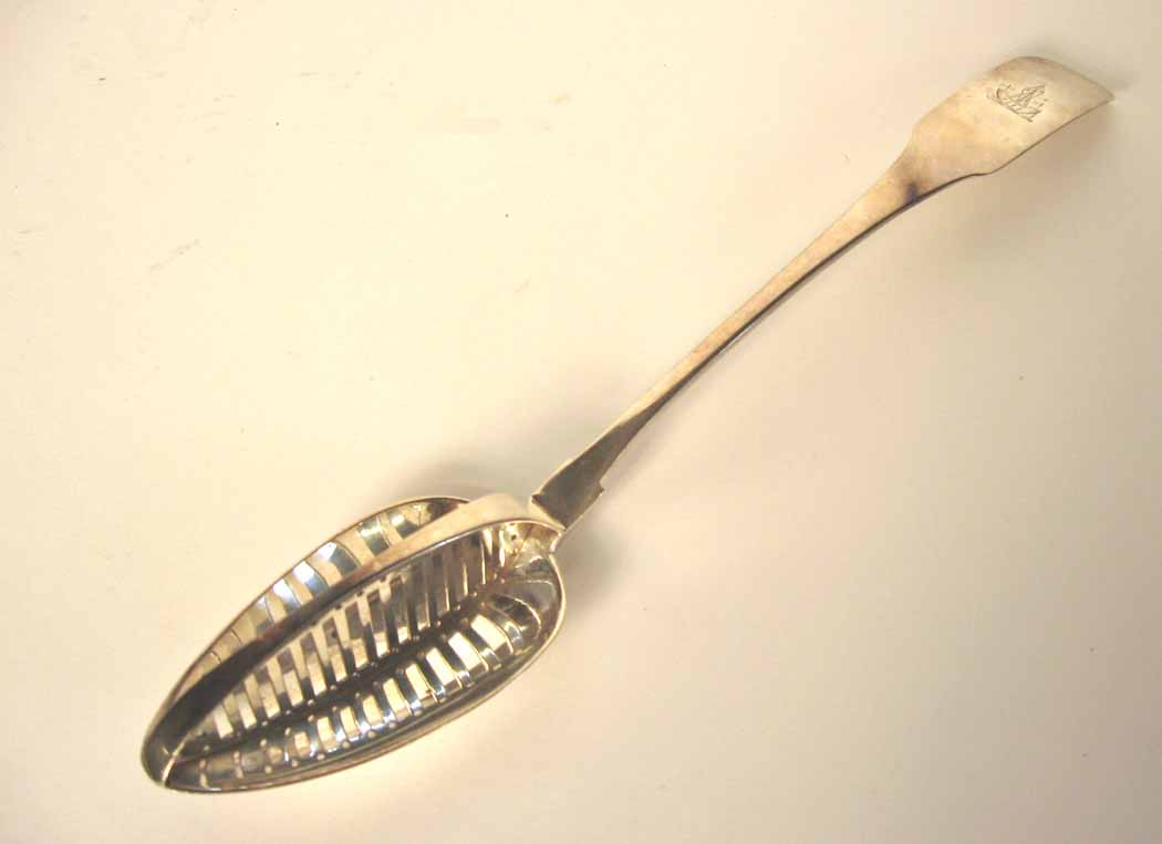 Appraisal: George III Irish sterling silver divided stuffing spoon possibly william