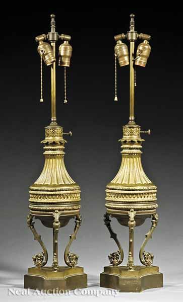 Appraisal: A Pair of Regency-Style Carcel Lamps late th early th