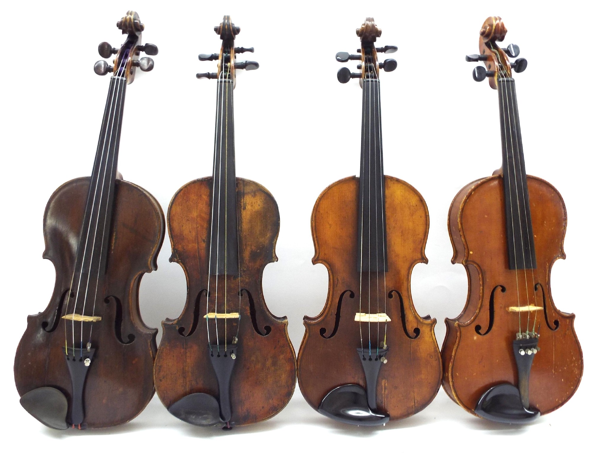 Appraisal: Four various old full size violins in need of restoration