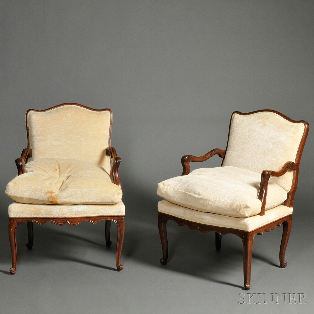 Appraisal: Pair of Louis XV-style Walnut Fauteuils France late th early