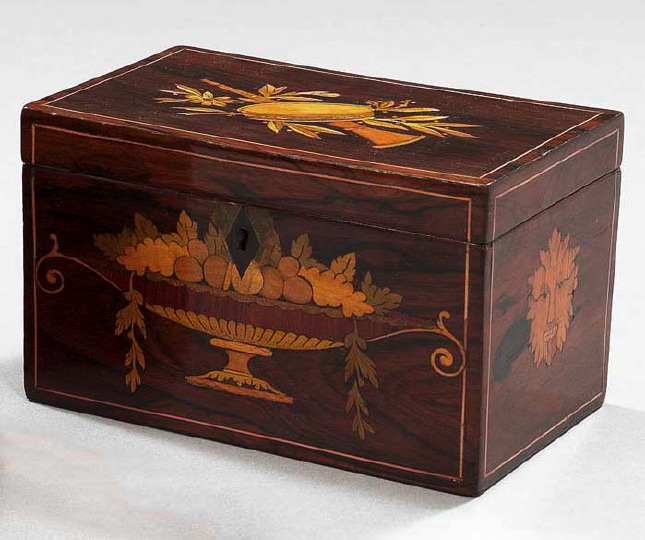 Appraisal: Restauration Rosewood and Marquetry Tea Box first quarter th century