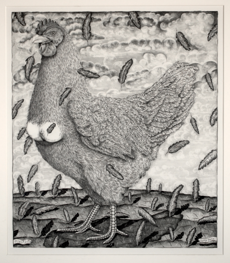 Appraisal: George Febres American Louisiana - Surreal Chicken graphite drawing signed