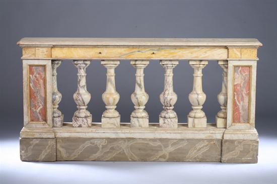 Appraisal: PAINTED FAUX MARBLE BALUSTRADE th century Molded-edge plinth top over