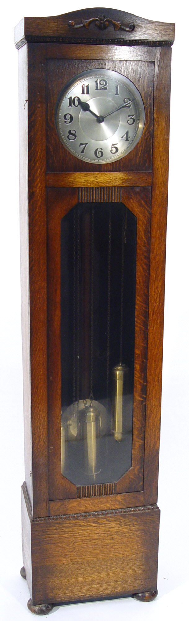 Appraisal: Art Deco oak long case clock the glazed door opening