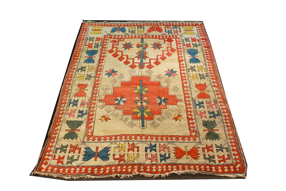 Appraisal: Caucasian Carpet w Butterfly Motif ' x ' Caucasian carpet