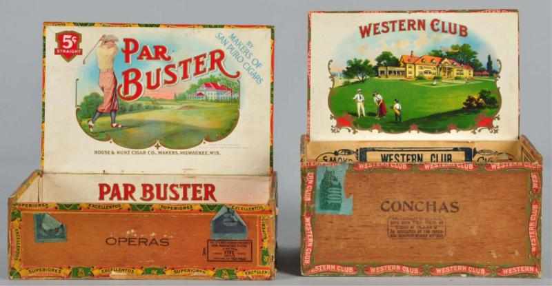 Appraisal: Lot of Rare Golf Cigar Boxes Description Includes Western Club