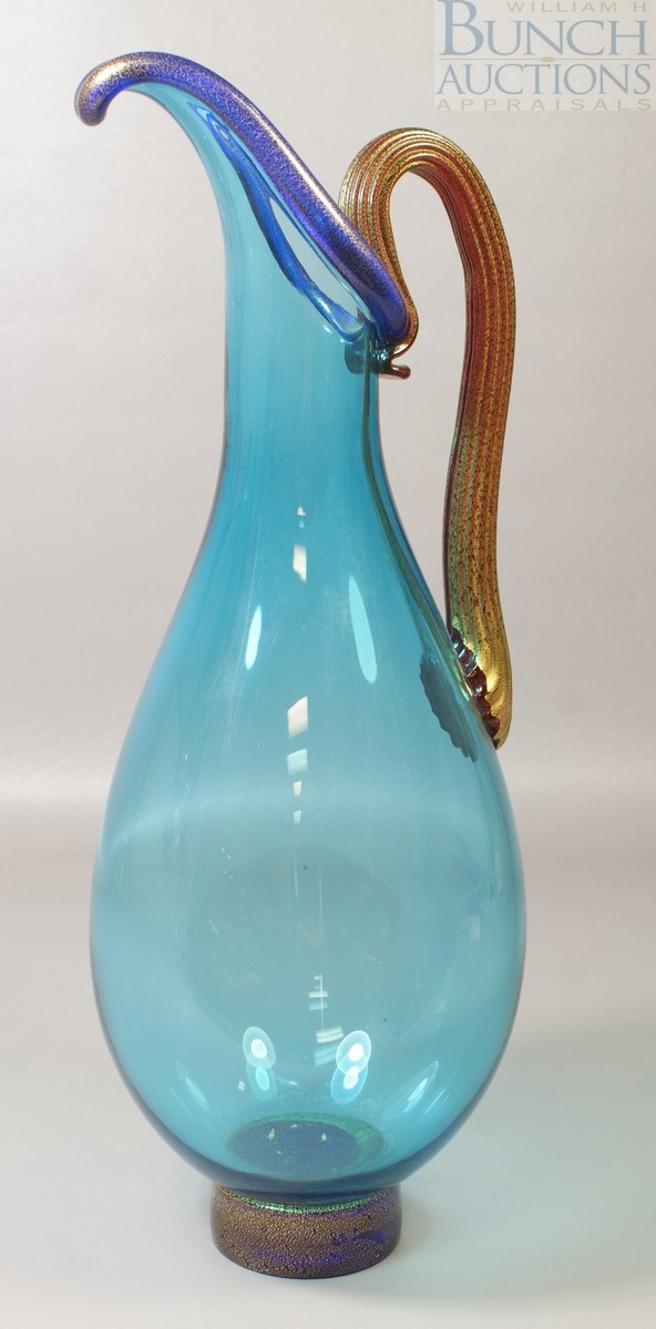 Appraisal: Nine Iron Studios Cerulean Blue Art Glass Pitcher - h