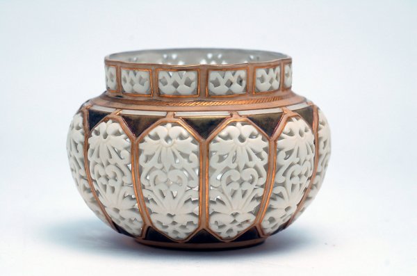 Appraisal: Royal China Works of Worcester reticulated white and gold vase