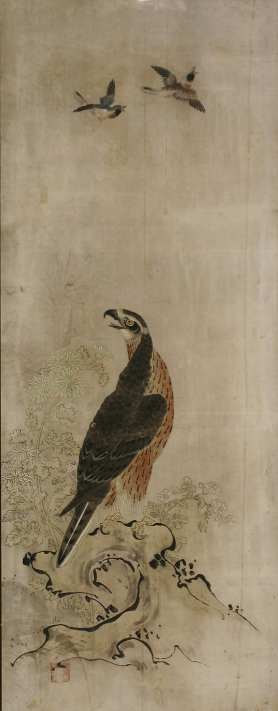 Appraisal: Chinese School th Century Hawk and Birds A Hanging Scroll