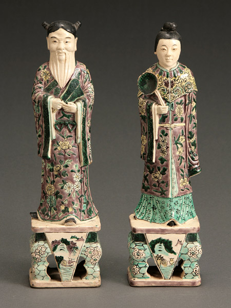 Appraisal: Pair of Chinese Export 'Famille Verte' Biscuit Figures of an