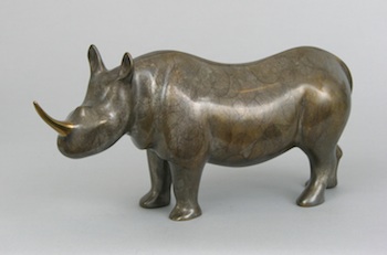 Appraisal: Loet Vanderveen Dutch b African Rhino bronze sculpture with a