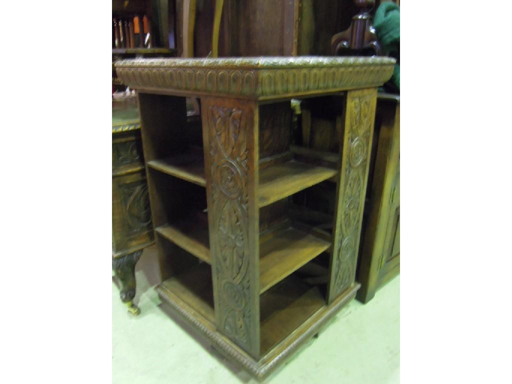 Appraisal: A Victorian oak floor standing revolving bookcase of usual square