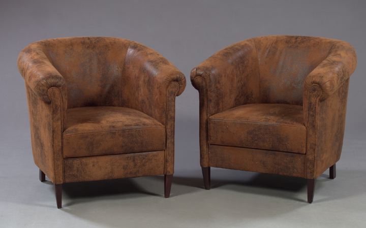 Appraisal: Pair of Art Deco-Style Barrel-Back Form Faux Leather Pub Chairs