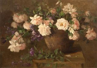 Appraisal: Edith White Still life with pink roses signed lower left