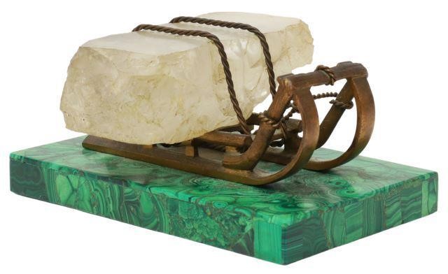 Appraisal: Russian gilt bronze sleigh sculpture with large quartz specimen imitating