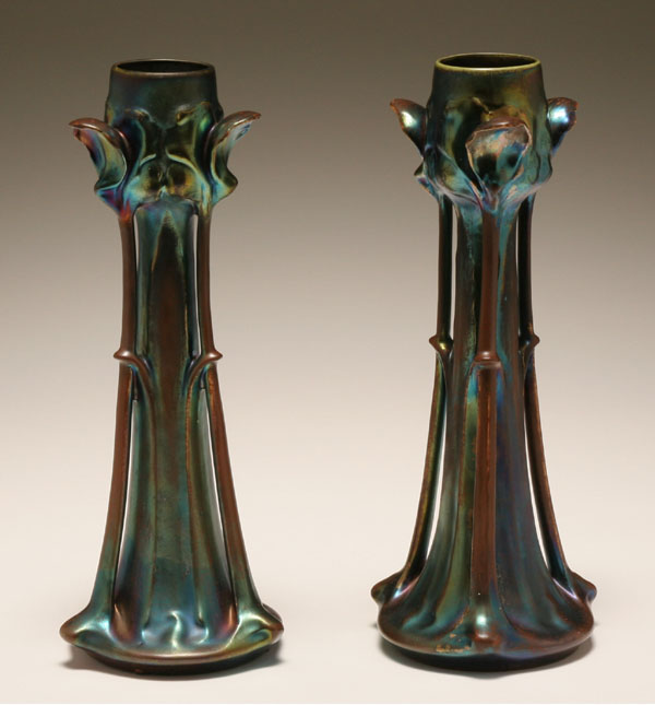 Appraisal: Pair Austrian Art Nouveau eosin glazed floriform pottery vases by