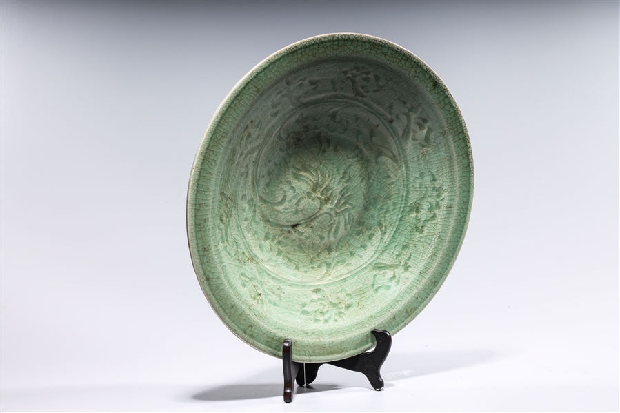 Appraisal: Chinese heavy celadon glaze porcelain charger with floral design x