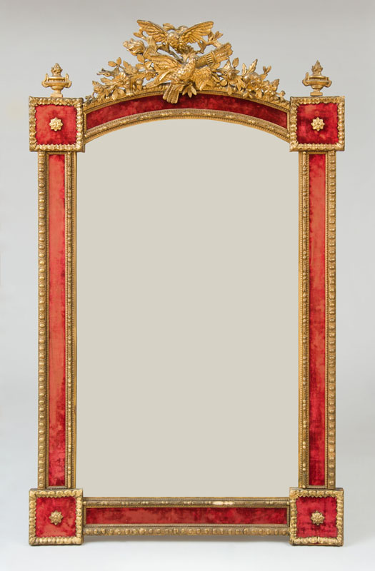 Appraisal: LARGE NAPOLEON III VELVET AND PARCEL-GILT MIRROR With a central