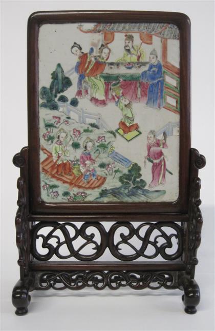 Appraisal: Chinese famille rose porcelain table screenplaque late Qing dynasty