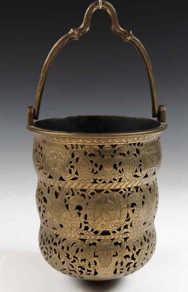 Appraisal: CAST BRONZE BUCKET-Venetian th Century openwork bucket with loop handle