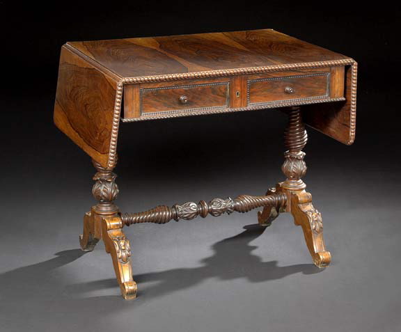 Appraisal: Regency-Style Rosewood Sofa Table late th century the highly figured