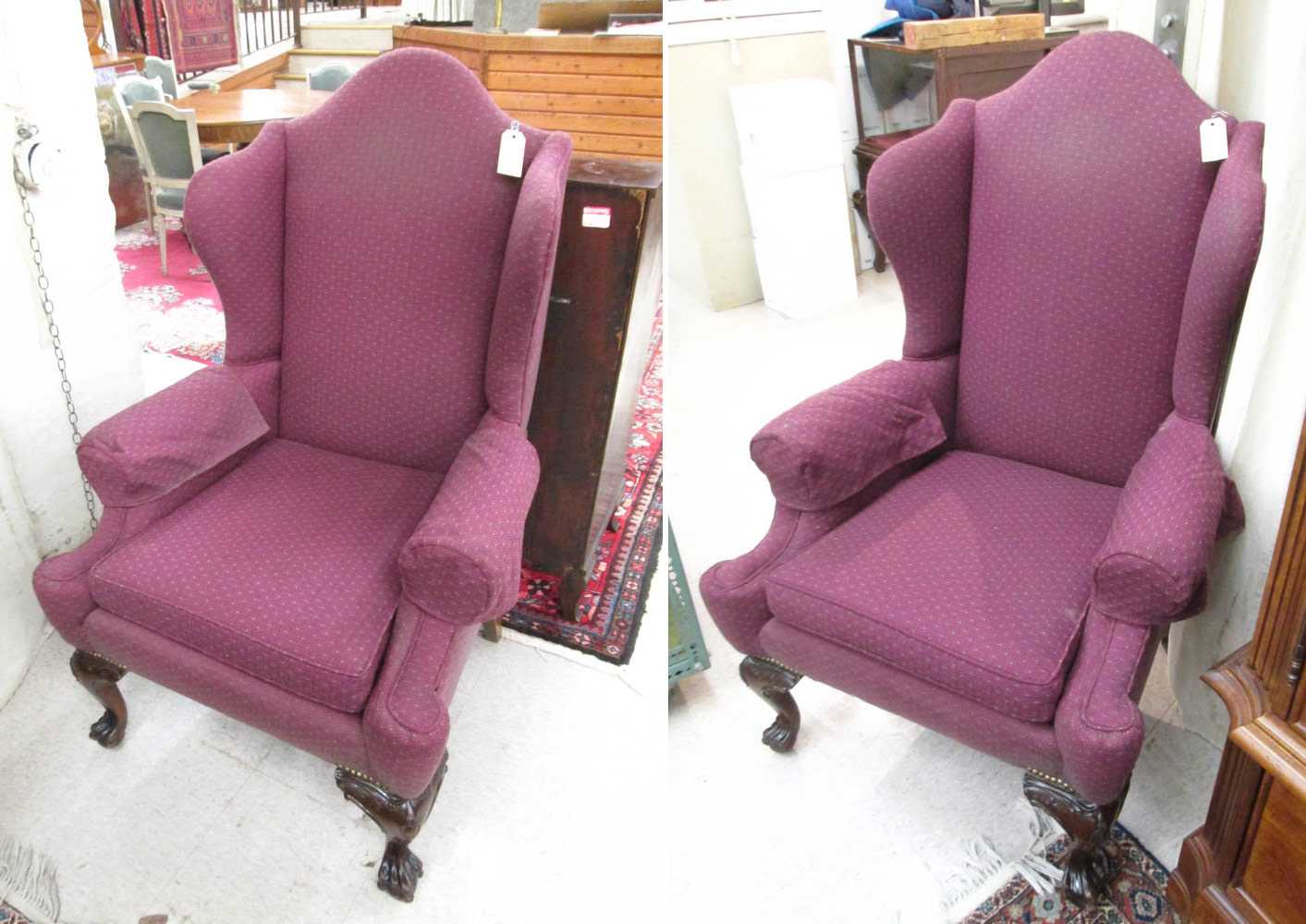 Appraisal: A PAIR OF CHIPPENDALE STYLE WINGBACK ARMCHAIRS American second quarter