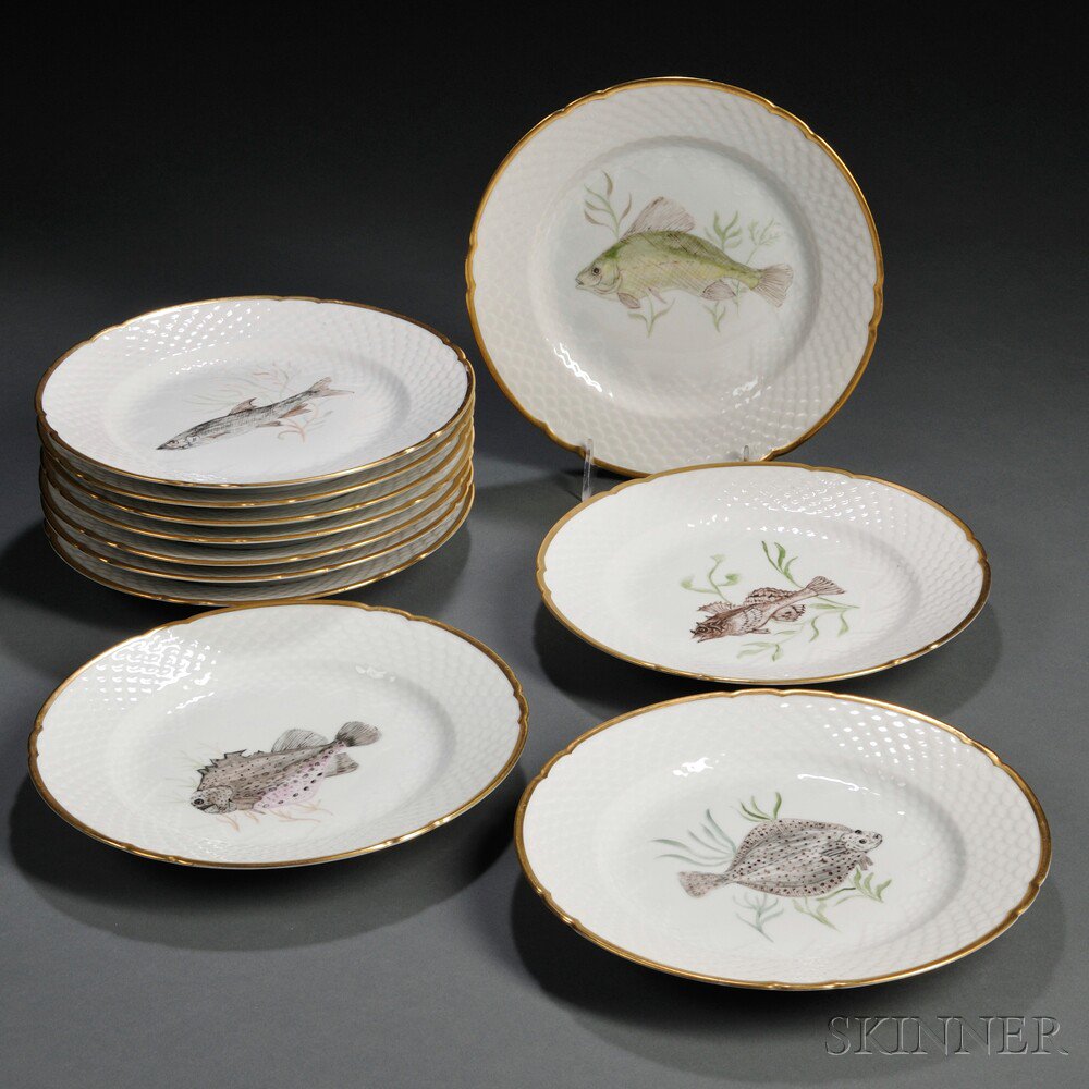 Appraisal: Eleven Bing Grondahl Porcelain Fish Plates Denmark th century each