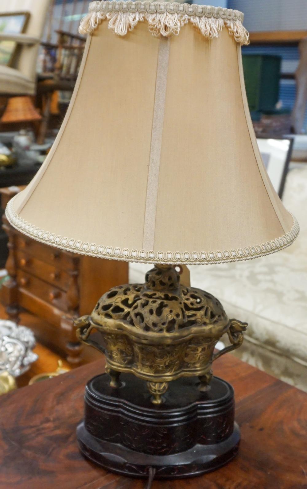 Appraisal: CHINESE BRASS LAMP ON COMPOSITE PLINTH H IN CM Chinese