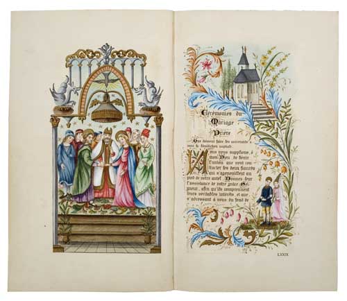 Appraisal: ILLUMINATED RELIGIOUS MANUSCRIPT C r monies du Mariage from title-page