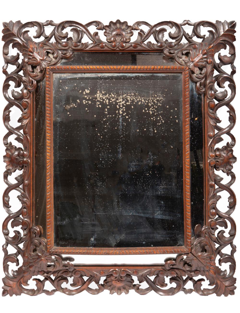 Appraisal: ITALIAN ROCOCO-STYLE CARVED OAK MIRRORAntique Italian Rococo-Style Carved Oak Mirror