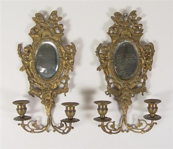 Appraisal: Pair of Brass Mirrored Wall Sconces Late th to early