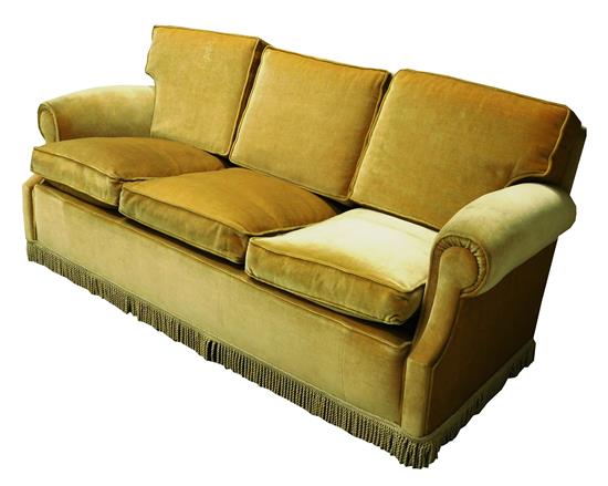 Appraisal: th C French style sofa mustard yellow cut velvet upholstery