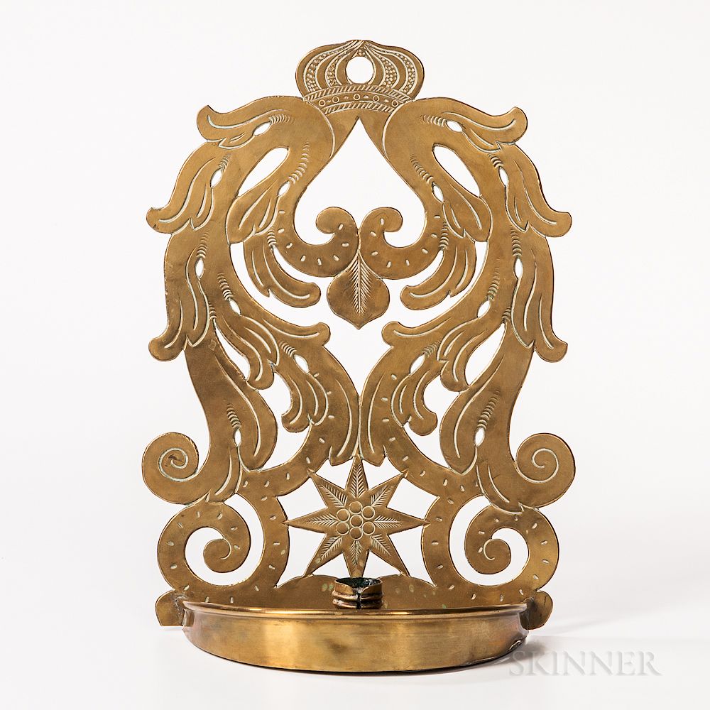 Appraisal: Brass Wall Sconce Brass Wall Sconce Holland th century cutout